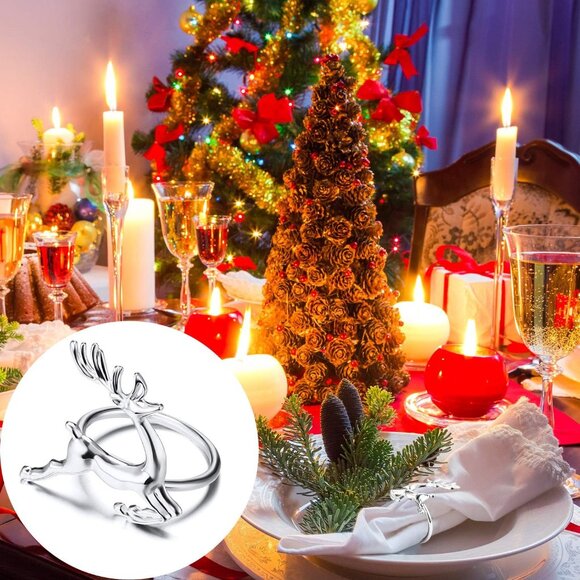 Stylish 6 Pcs Silver Napkin Holders with Reindeer Design for Parties & Weddings - Picture 2 of 7